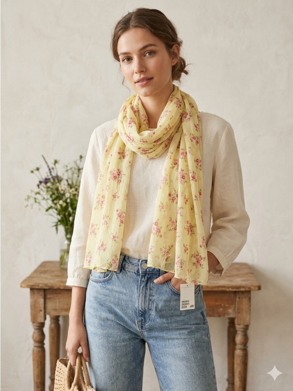H&M Butter Yellow Cottagecore Scarf Vintage Y2K EUC